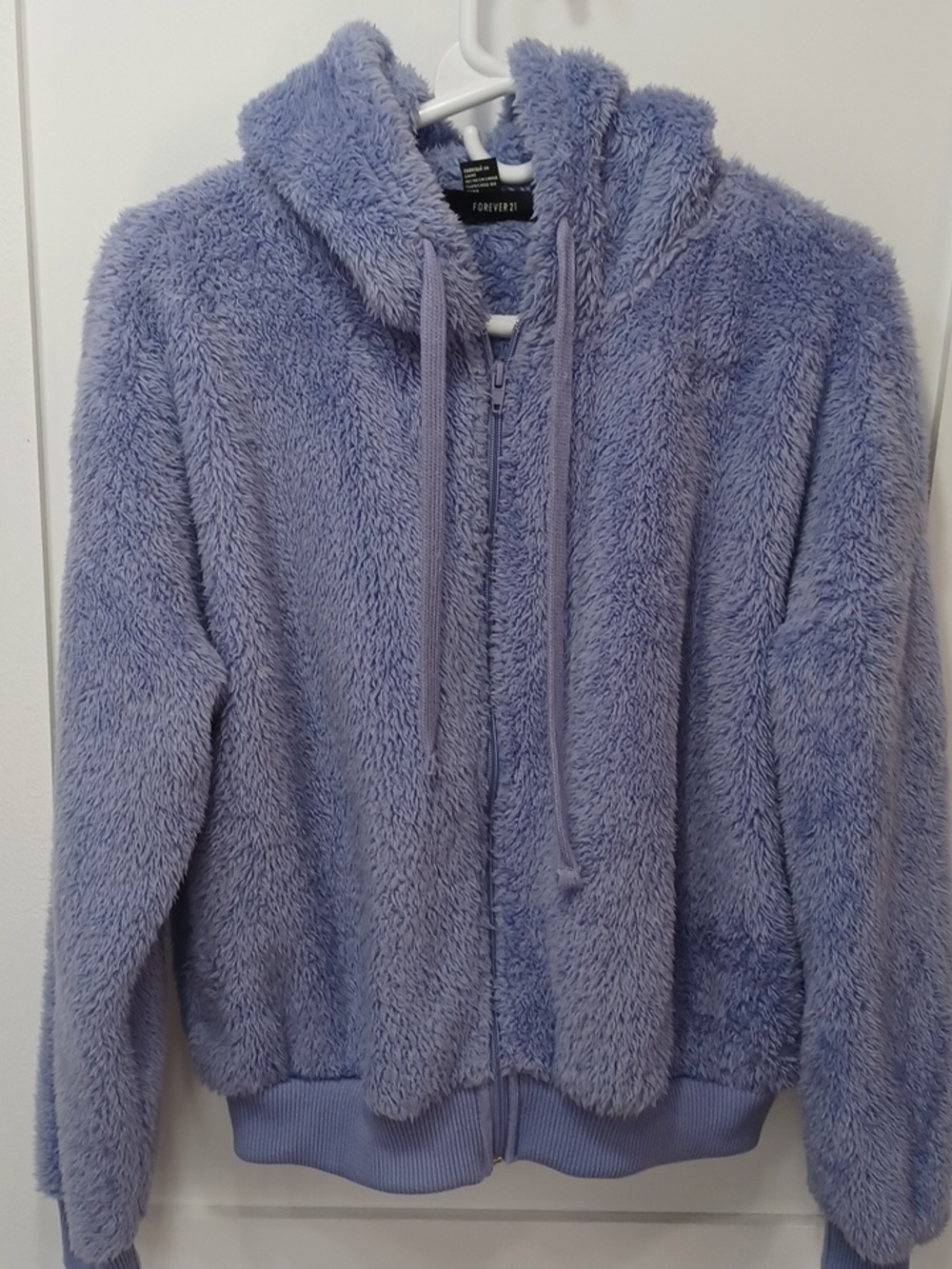 Faux Fur Fuzzy Periwinkle Blue Zip Up Bomber Hoodie Jacket Forever 21 Small